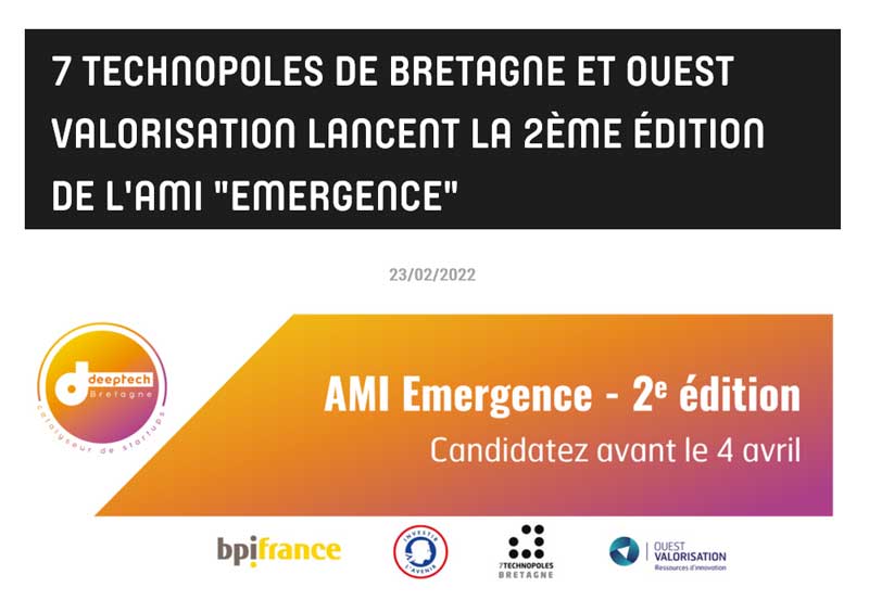 7 Technopoles Bretagne et Ouest Valorisation lancent la 2ème édition de l’AMI « Emergence »