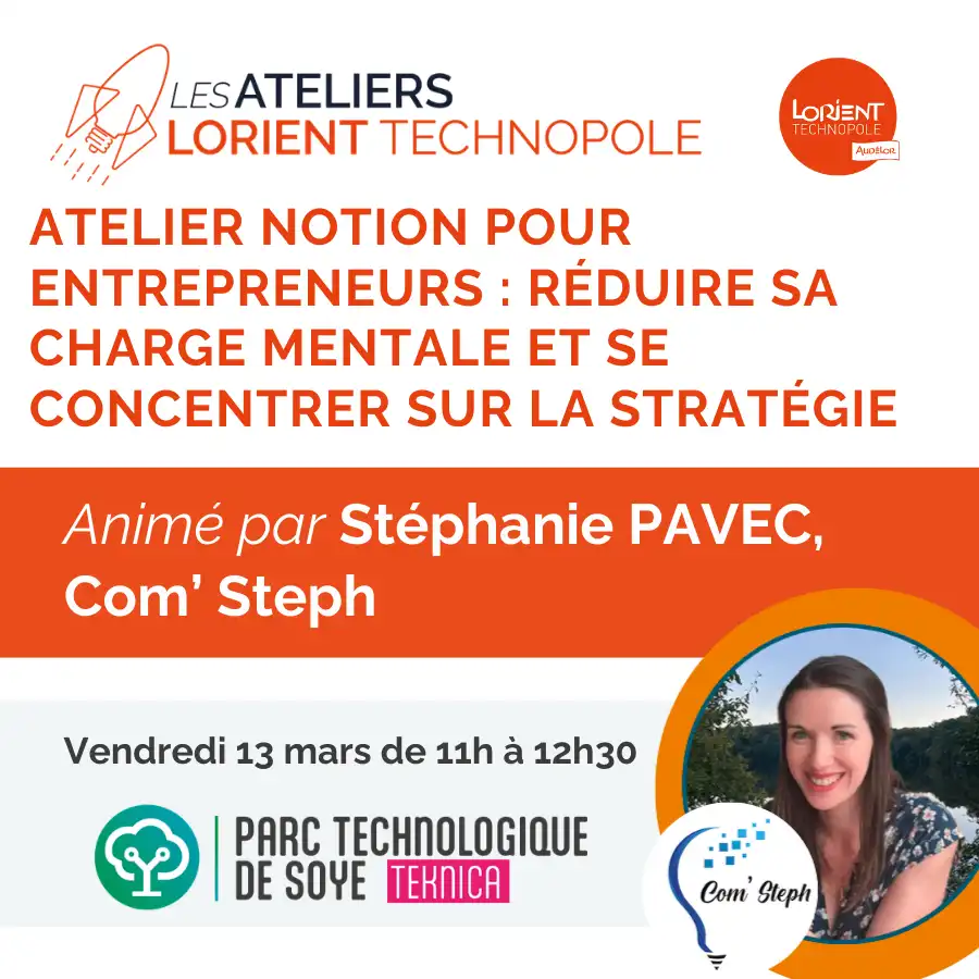 Atelier Lorient Technopole - Notion pour entrepreneurs : Réduire sa charge mentale et se concentrer sur la stratégie